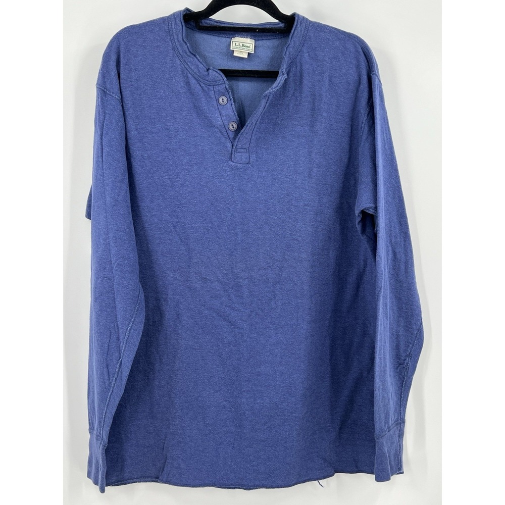 LL Bean River Drivers Shirt Men's Size Large Blue Two-Layer Henley USA Classic